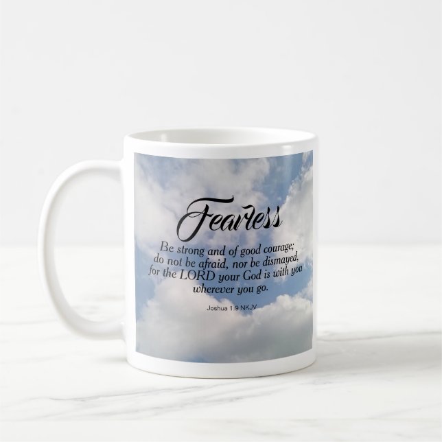 Photo of Blue Cloudy Sky Be Not Afraid Bible Verse Coffee Mug (Left)