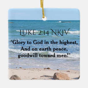 Photo of Blue Ocean with Christmas Bible Scripture Ceramic Ornament