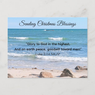 Photo of Blue Ocean with Christmas Bible Scripture Holiday Postcard
