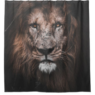 PHOTO OF BROWN LION SHOWER CURTAIN