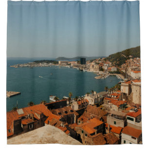 PHOTO OF BROWN ROOF HOUSES SHOWER CURTAIN