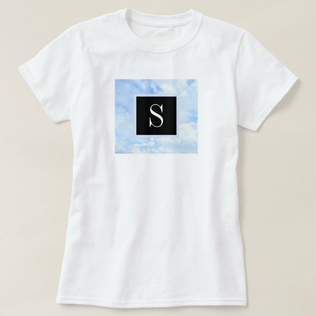 Photo of Cloudy Light Blue Sky with Single Initial T-Shirt (Design Front)