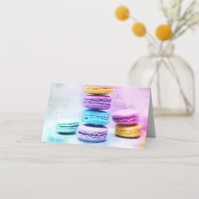 Photo of Colourful Delicious Macarons Place Card (Front)