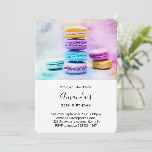 Photo of Colourful Macarons Birthday Invitation (Standing Front)