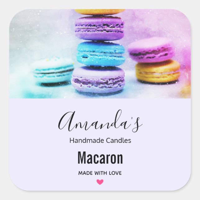 Photo of Colourful Macarons Candle Square Sticker (Front)
