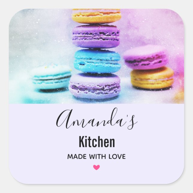 Photo of Colourful Macarons Kitchen Square Sticker (Front)