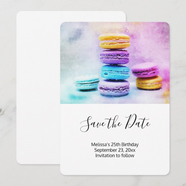Photo of Colourful Macarons Save The Date (Front/Back)