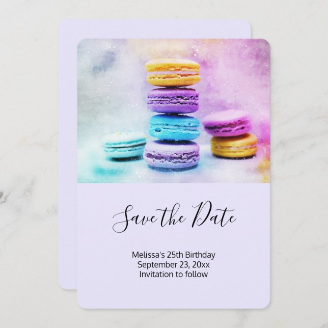 Photo of Colourful Macarons Save The Date (Front/Back)