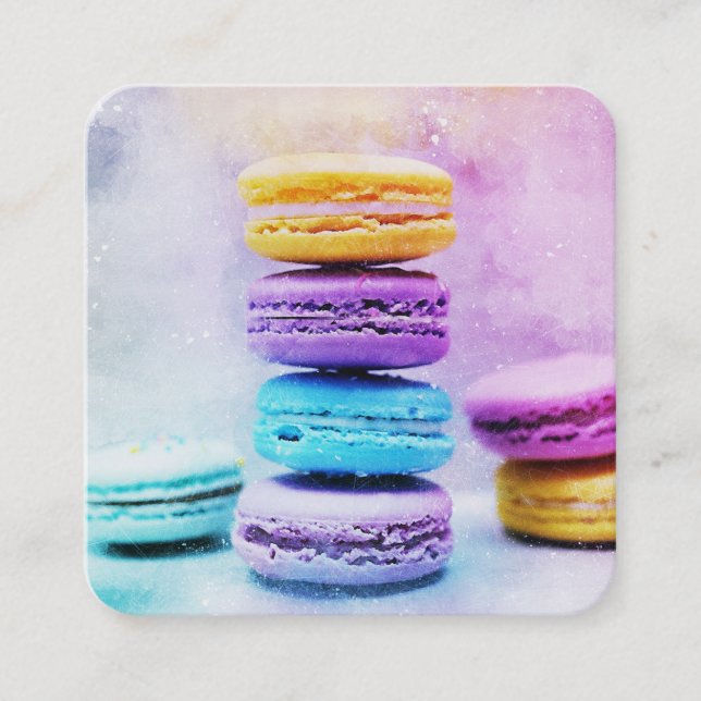 Photo of Colourful Macarons Square Business Card (Front)