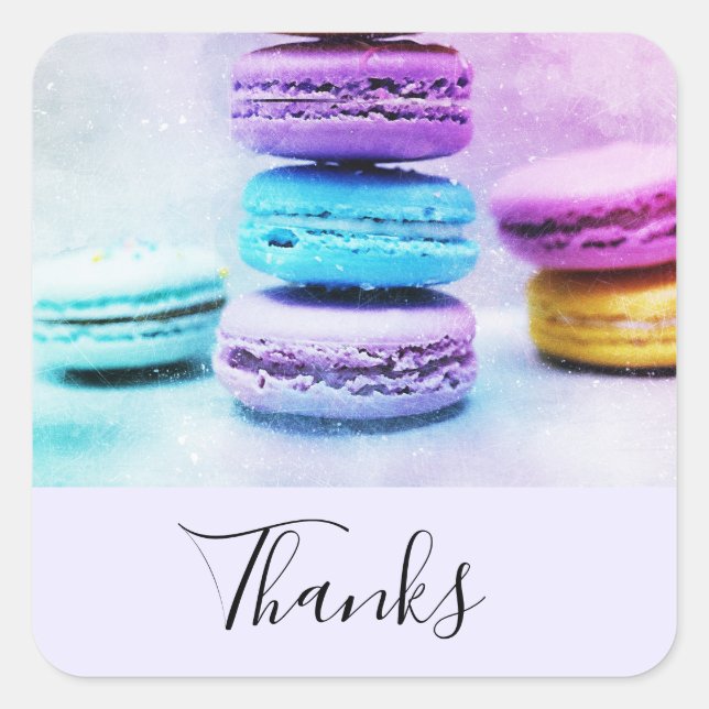 Photo of Colourful Macarons Thank You Square Sticker (Front)