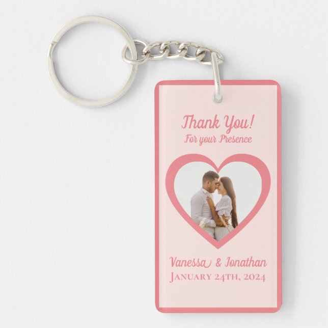 Photo of Couple  in Heart Wedding Favour Peach Key Ring (Front)