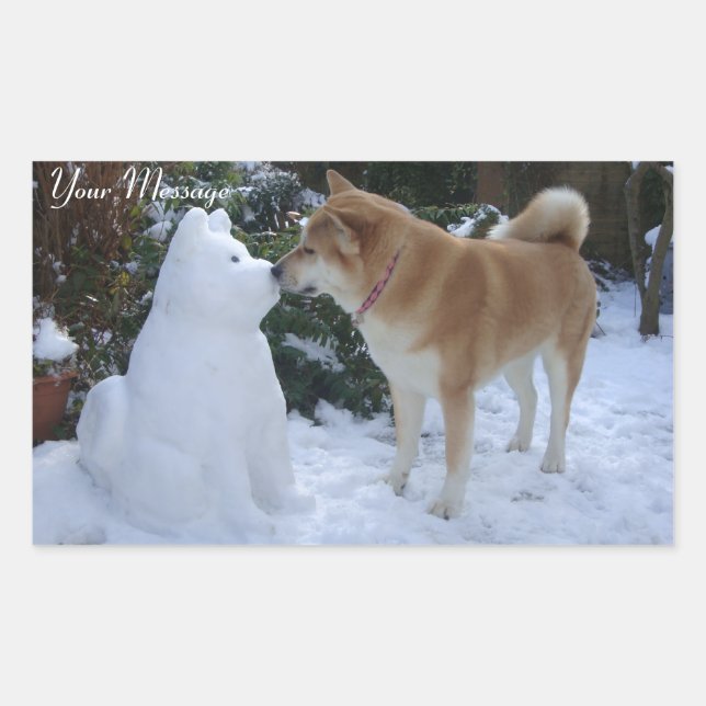 photo of cute akita kissing snowman akita dog rectangular sticker (Front)