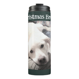 Photo of Cute Dog Christmas Break Green Thermal Tumbler