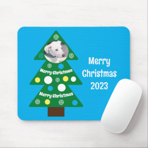 Photo of Cute Dog in Colourful Christmas Tree Blue Mouse Mat