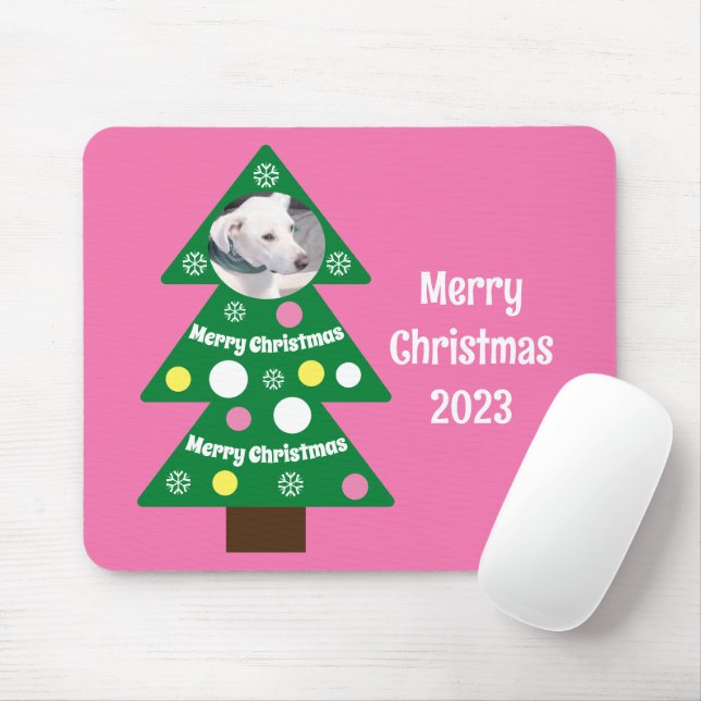 Photo of Cute Dog in Colourful Christmas Tree Pink Mouse Mat (With Mouse)