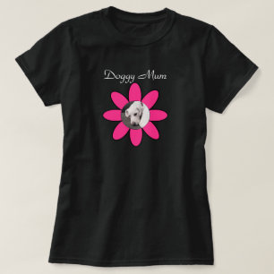 Photo of Cute Dog on Pretty Hot Pink Flower Mum T-Shirt