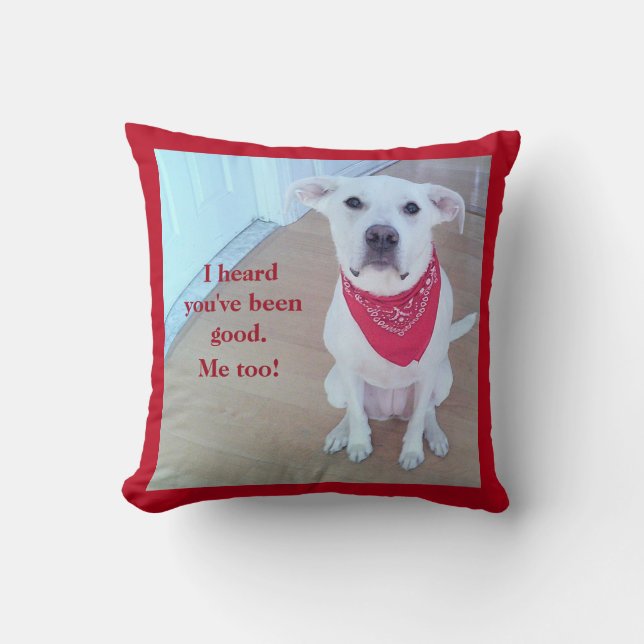 Photo of Cute Dog With Funny Sticking Out Ears Red Cushion (Front)