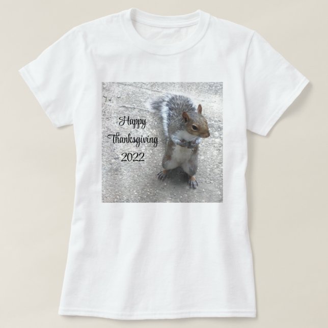 Photo of Cute Little Squirrel with Fluffy Tail T-Shirt (Design Front)
