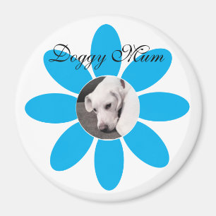 Photo of Cute Puppy Dog in Blue Flower Frame Magnet