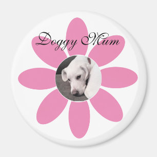 Photo of Cute Puppy Dog in Pink Flower Frame  Magnet