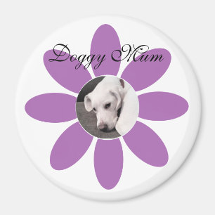 Photo of Cute Puppy Dog in Purple Flower Frame Magnet