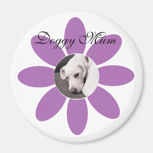 Photo of Cute Puppy Dog in Purple Flower Frame  Magnet (Front)