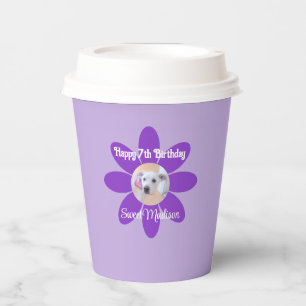 Photo of Cute Puppy Dog in Purple Flower Paper Cups