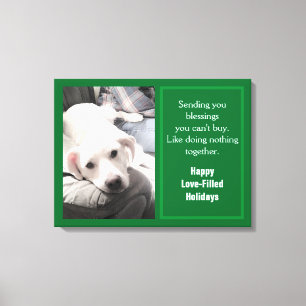 Photo of Cute Puppy Dog With Dad Green Holiday Canvas Print