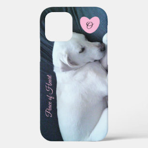 Photo of Cute Sleeping Dog with Heart Monogram iPhone 12 Case