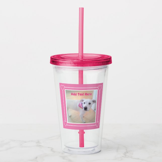 Photo of Cute Sweet White Puppy Dog Face Pink Acrylic Tumbler (Front)