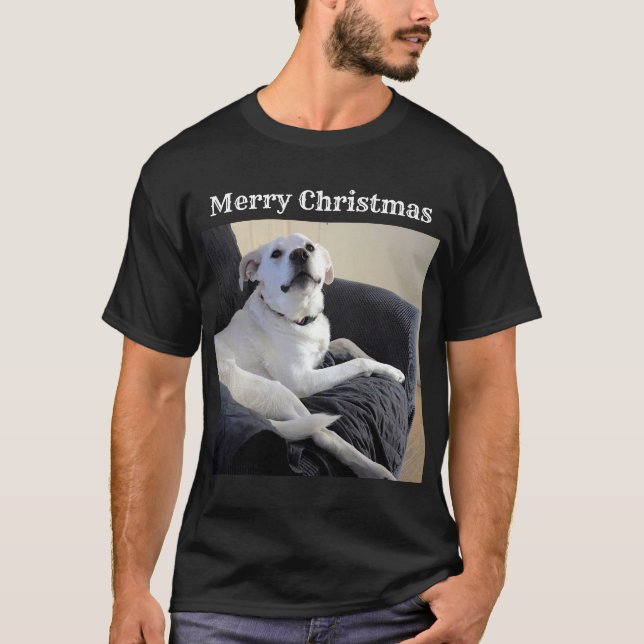 Photo of Cute Talking Dog Add Message Christmas  T-Shirt (Front)