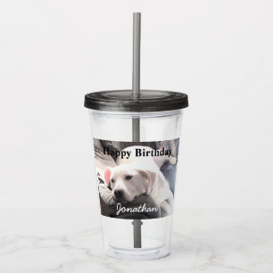 Photo of Cute Tired White Dog With Best Friend Dad Acrylic Tumbler