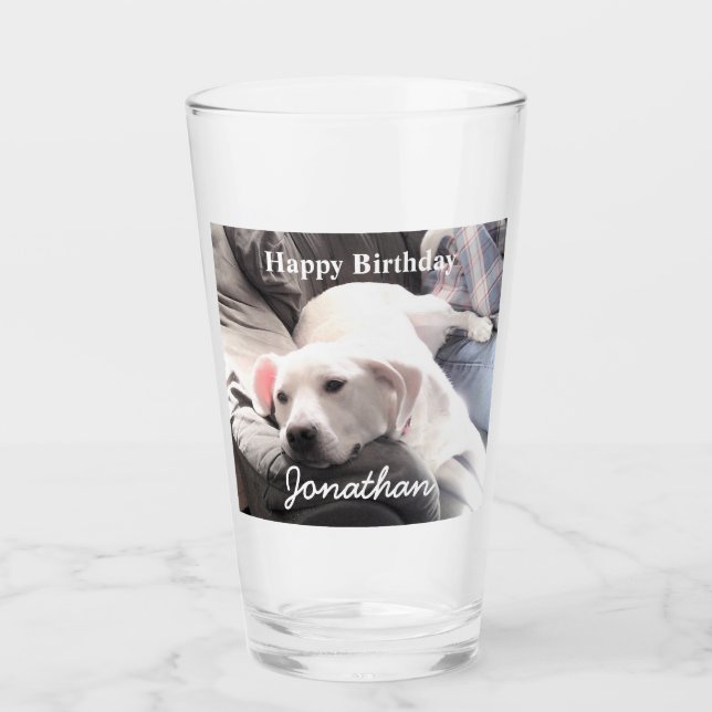 Photo of Cute Tired White Dog With Best Friend Dad Glass (Front)