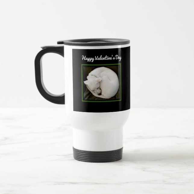 Photo of Cute White Dog Curled Up Valentines Day Travel Mug (Left)