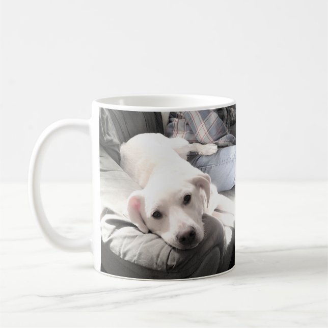 Photo of Cute White Dog Hanging Out with Dad Coffe Coffee Mug (Left)