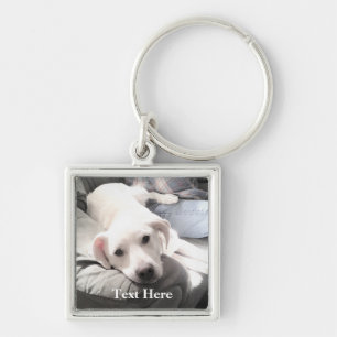 Photo of Cute White Dog Hanging Out with Dad Key Ring