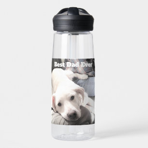 Photo of Cute White Dog Hanging Out with Dad Water Bottle
