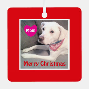 Photo of Cute White Dog Merry Christmas Red Mum Metal Tree Decoration