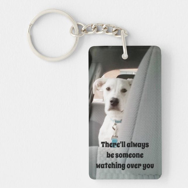 Photo of Cute White Dog Watching Over You Guardian Key Ring (Front)