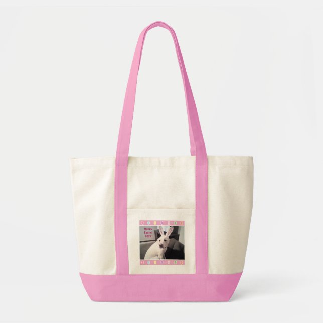 Photo of Cute White Dog Wearing Easter Bunny Ears Tote Bag (Front)