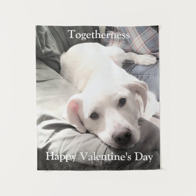 Photo of Cute White Dog With Dad Valentine's Day Tapestry (Front)