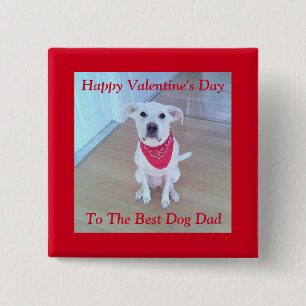 Photo of Cute White Dog with Funny Ears Red Button