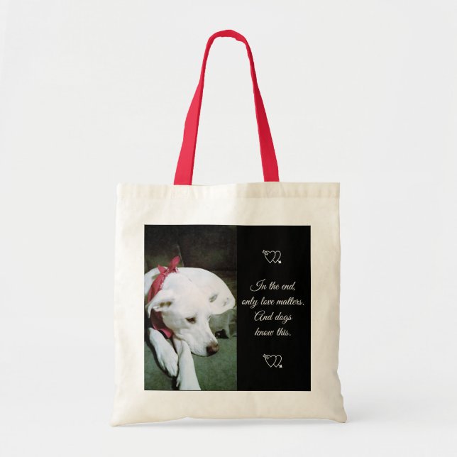 Photo of Cute White Dog With Scarf Valentine's Day Tote Bag (Front)