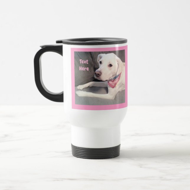 Photo of Cute White Labrador Mix Dog With Scarf Tr Travel Mug (Left)