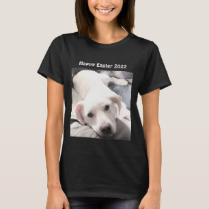 Photo of Cute White Puppy Dog Easter Gift Black T-Shirt