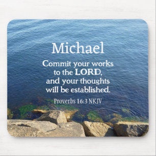 Photo of Deep Blue Ocean Proverbs Bible Verse Name Mouse Mat