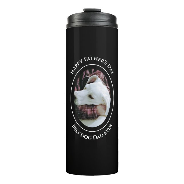 Photo of Dog Dad Hugging Cute White Pooch Black Thermal Tumbler (Front)