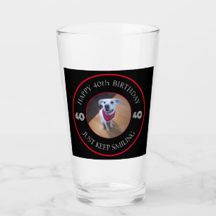 Photo of Dog Grinning Birthday 40 Black and Red Glass