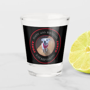 Photo of Dog Smiling Birthday 40 Black and Red Shot Glass