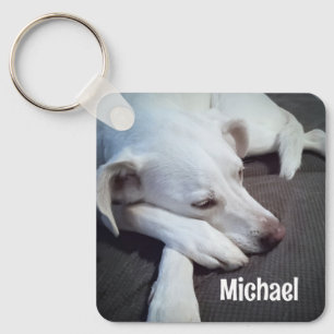 Photo of Dog with Cute Paws Custom Name Key Ring